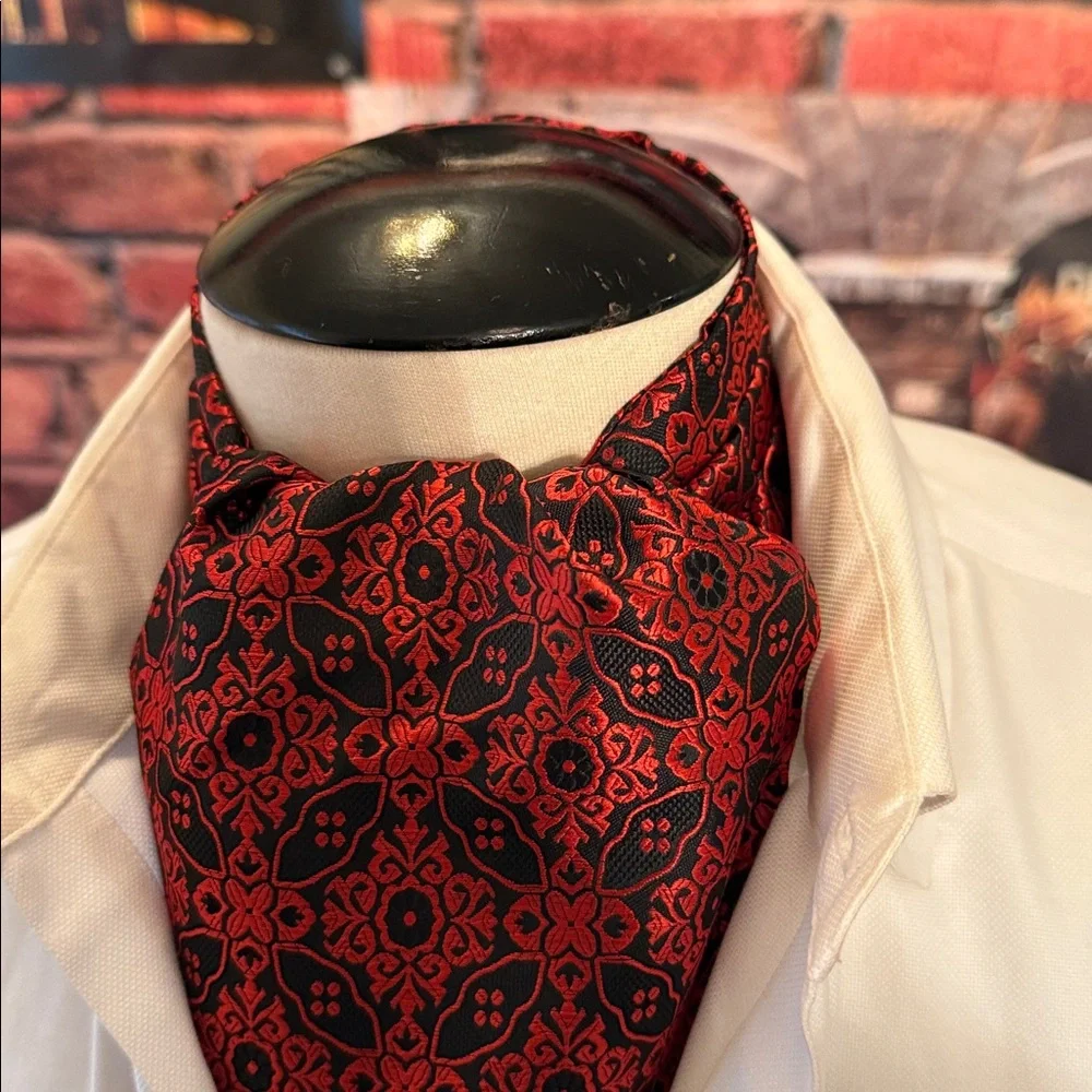 Elegant Red and Black Paisley Ascot Cravat